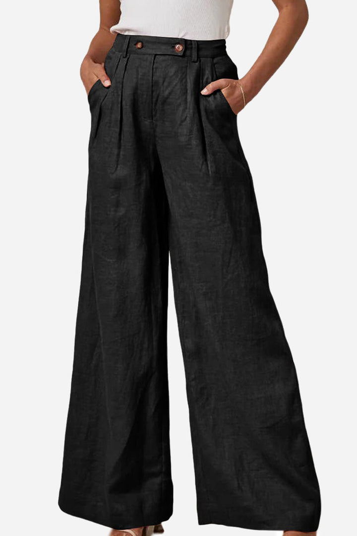 Bianca  | Wide Leg, High Waist, Elastic Waist Trousers With Pockets