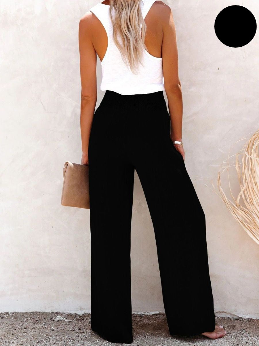 Samanta® | Elasticated high-waisted trousers made from cotton and linen