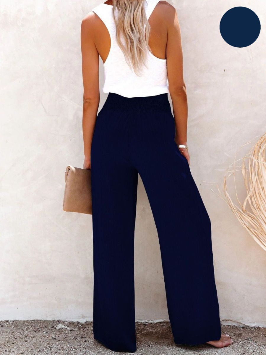 Samanta® | Elasticated high-waisted trousers made from cotton and linen
