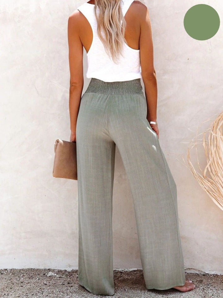 Samanta® | Elasticated high-waisted trousers made from cotton and linen