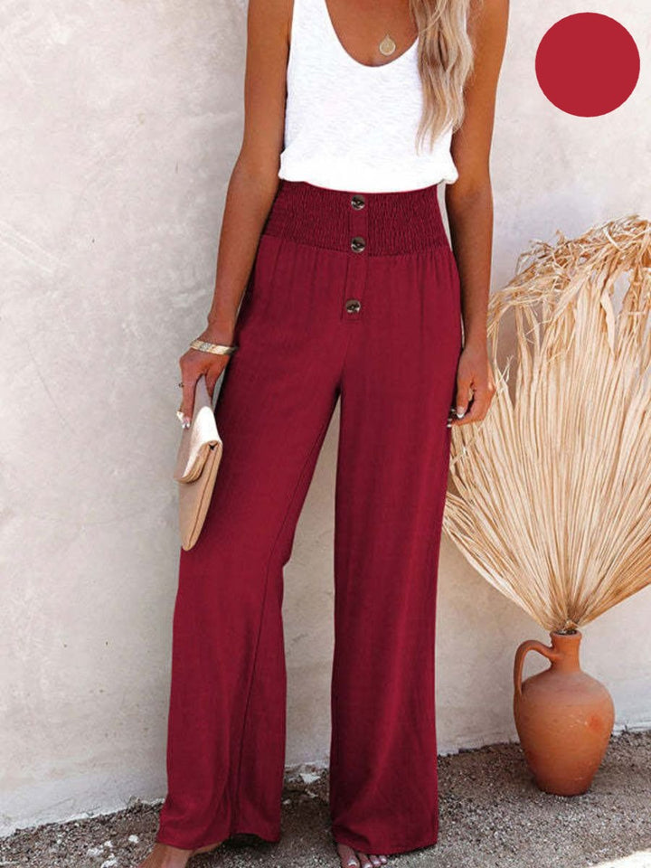 Samanta® | Elasticated high-waisted trousers made from cotton and linen