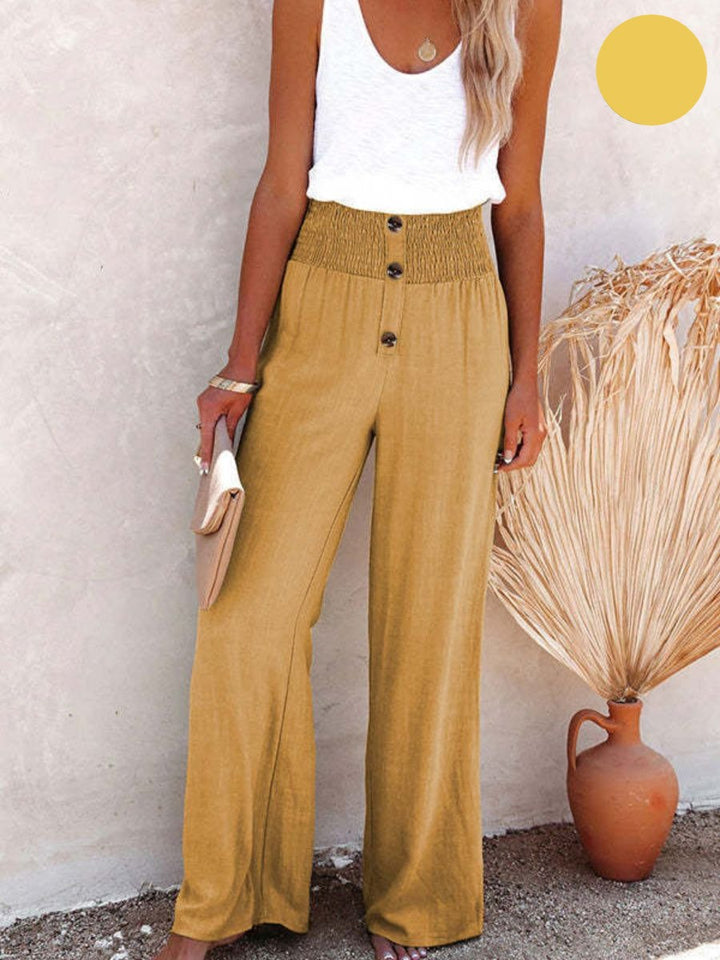 Samanta® | Elasticated high-waisted trousers made from cotton and linen