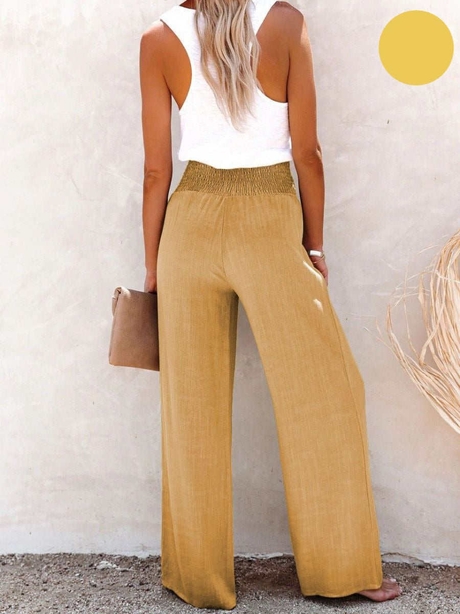 Samanta® | Elasticated high-waisted trousers made from cotton and linen